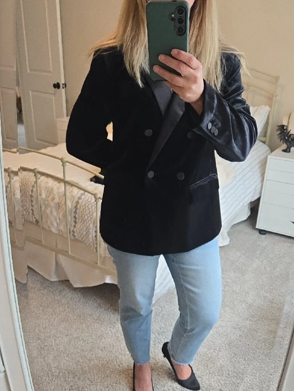 LOFT Black Velvet Tuxedo Double-Breasted Blazer